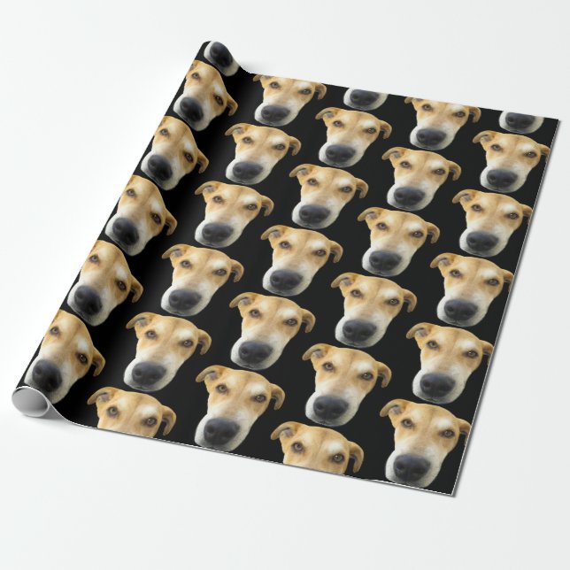 Funny Custom Dog Photo Pattern Birthday Wrapping Paper (Unrolled)