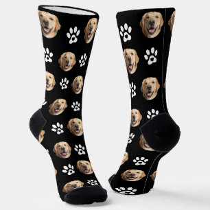 Funny Custom Dog Photo with Paw Pattern Black Socks