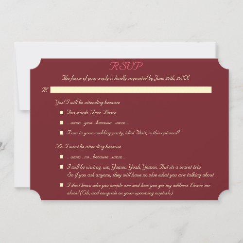 Funny Custom Elegant Wedding RSVP Invitation Card