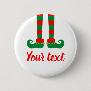 Funny custom elf feet Christmas Holiday pinback Button
