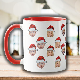 Funny Custom Face 3 Photos Santa Claus Hat Xsmas Mug