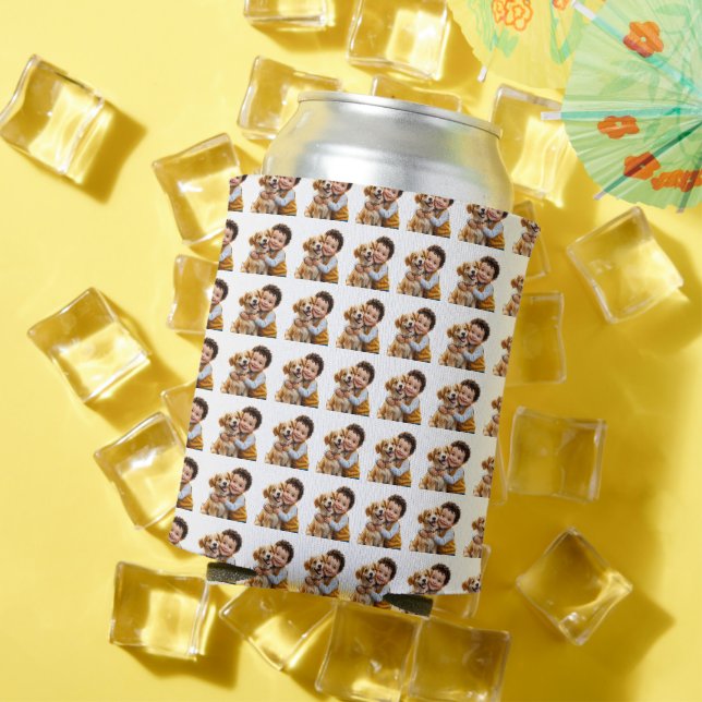 Funny Custom Face Cut Dog Kids Photo Can Cooler (In Situ Summer)