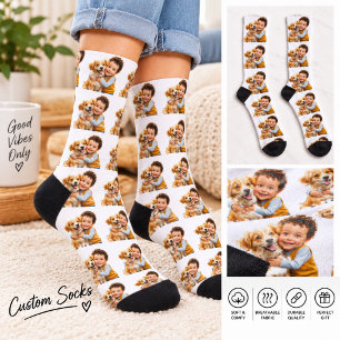 Funny Custom Face Cut Dog Kids Photo Can Cooler Socks