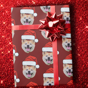 Funny Custom Face Dog Photo Santa Hat Christmas Wrapping Paper