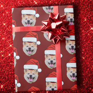 Funny Custom Face Dog Photo Santa Hat Christmas Wrapping Paper