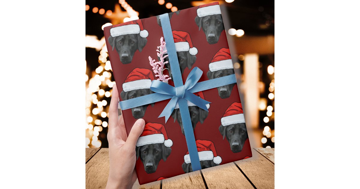 Funny Custom Face Dog Photo Santa Hat Christmas Wrapping Paper | Zazzle