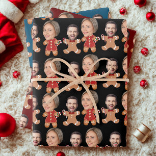 Funny Custom Face Gingerbread Couple Wrapping Paper Sheets