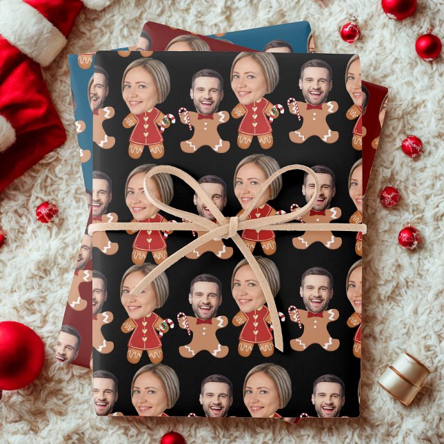Funny Custom Face Gingerbread Couple Wrapping Paper Sheets (Creator Uploaded)