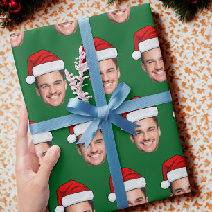 Funny Custom Face Holiday Gift Santa Hat Wrapping Paper