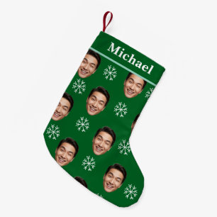 Funny Custom Face & Name Green Snowflake Small Christmas Stocking