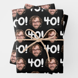 Funny Custom Face Photo Birthday Age Black White  Wrapping Paper Sheets