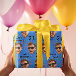 Funny Custom Face Photo Birthday Party Wrapping Paper<br><div class="desc">Funny custom photo birthday party wrapping paper personalized with a face cut out and the age. Design with confetti, a blue background, and a happy birthday message. To change the color please click the button to edit the design. To make the cut-out of the photo you can download any free...</div>