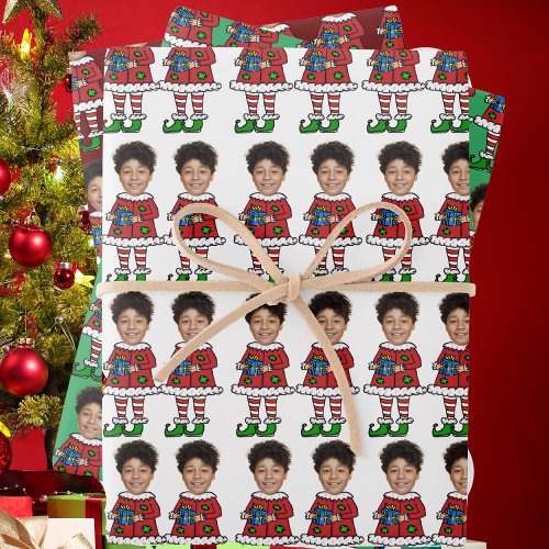 Funny Custom Face Photo Elf Christmas Wrapping Paper Sheets