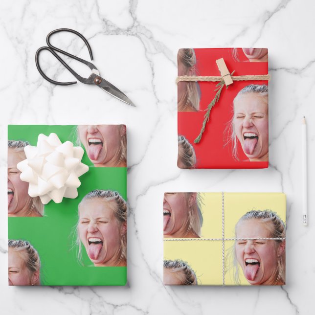 Funny Custom Face Photo Face Repeating Pattern Wrapping Paper Sheets (Front)