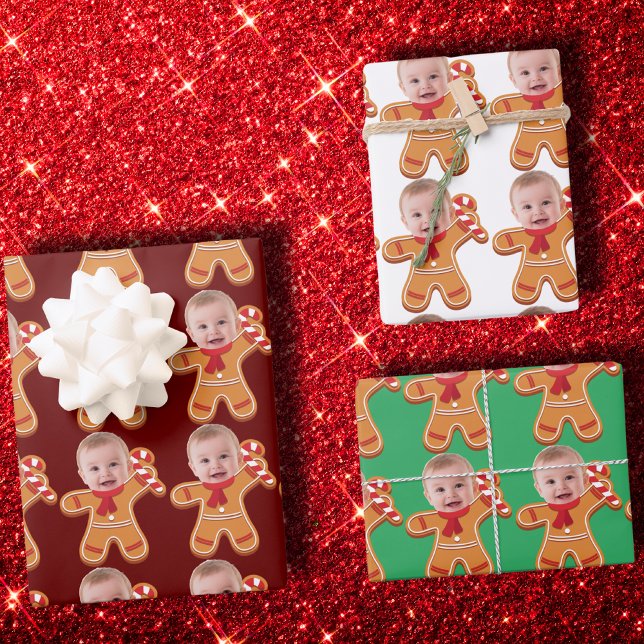 Funny Custom Face Photo Gingerbread baby Wrapping Paper Sheets (Creator Uploaded)