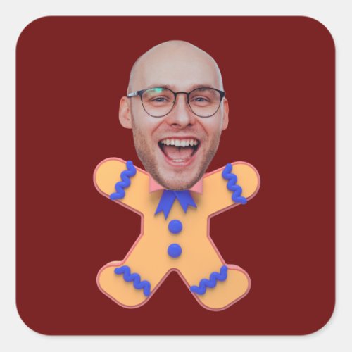 Funny Custom Face Photo Gingerbread Men Christmas Square Sticker