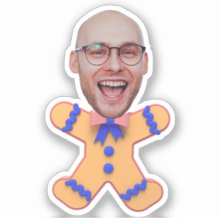 Funny Custom Face Photo Gingerbread Men Christmas Sticker