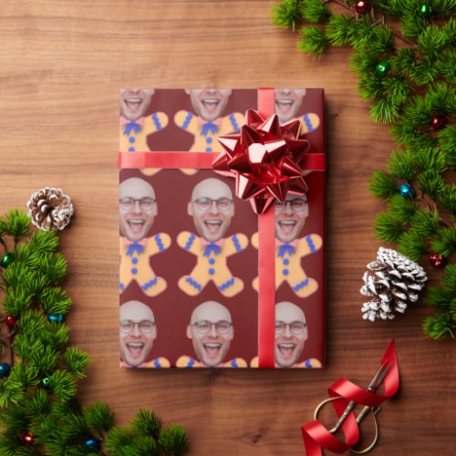 Funny Custom Face Photo Gingerbread Men Christmas Wrapping Paper