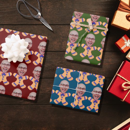 Funny Custom Face Photo Gingerbread Men Christmas Wrapping Paper Sheets