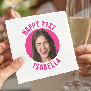 Funny Custom Face Photo Happy 21st Birthday Napkins