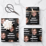 Funny Custom Face Photo Happy Birthday Black White Wrapping Paper Sheets<br><div class="desc">A funny personalized "Happy Birthday" wrapping paper with your custom face photo. This custom face wrapping paper design is a beautiful way to personalized your gifts and presents. Funny and cute custom face wrapping paper with a black background. Customize the face and make your own funny face wrapping paper.</div>