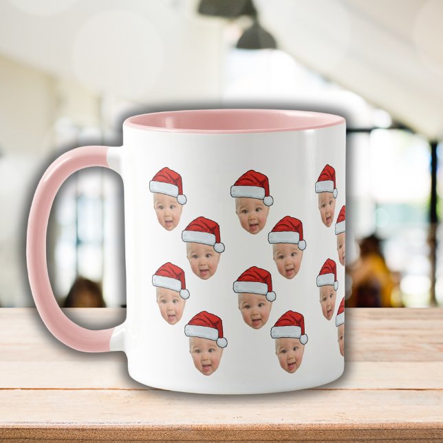 Funny Custom Face Photo Santa Claus Hat Christmas Mug (Creator Uploaded)