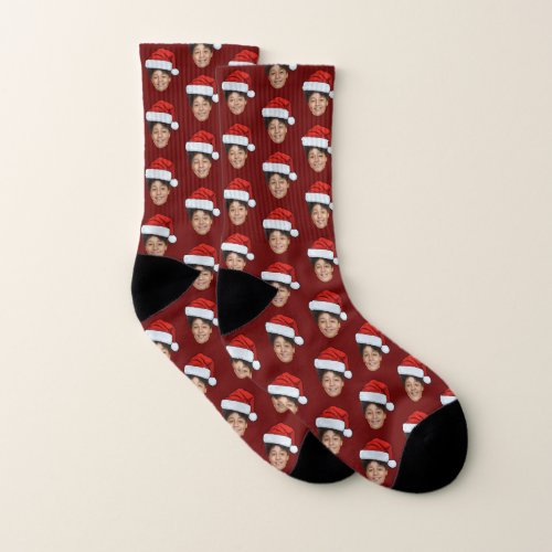 Funny Custom Face Photo Santa Claus Hat Christmas Socks