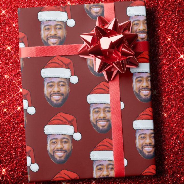 Funny Custom Face Photo Santa Claus Hat Christmas  Wrapping Paper (Creator Uploaded)