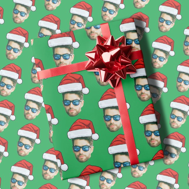 Funny Custom Face Photo Santa Claus Hat Christmas  Wrapping Paper (Creator Uploaded)