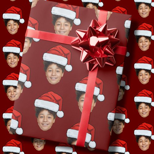 Funny Custom Face Photo Santa Claus Hat Christmas Wrapping Paper