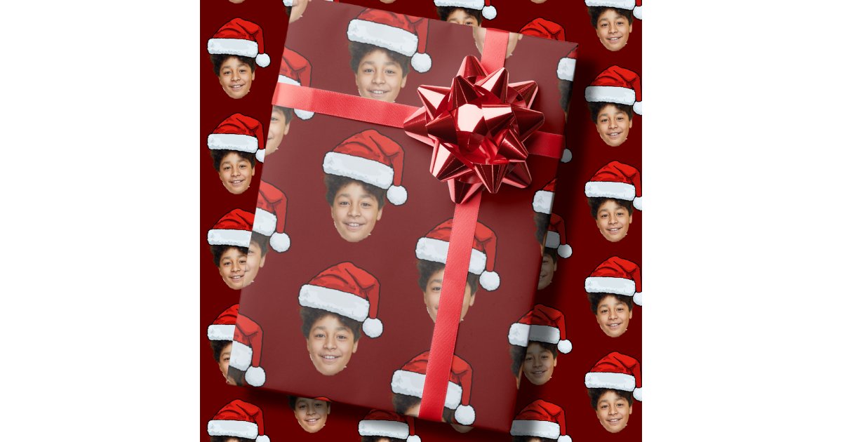 Funny Custom Face Photo Santa Claus Hat Christmas Wrapping Paper | Zazzle