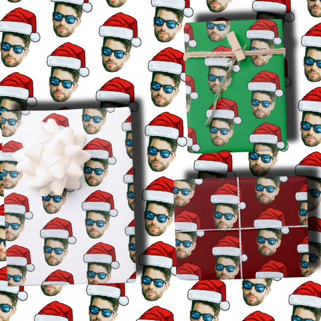 Funny Custom Face Photo Santa Claus Hat Christmas Wrapping Paper Sheets (Creator Uploaded)