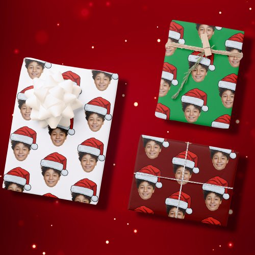 Funny Custom Face Photo Santa Claus Hat Christmas Wrapping Paper Sheets