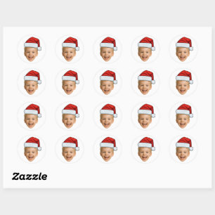 Funny Custom Face Photo Santa Hat Christmas Classic Round Sticker