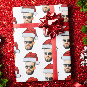 Funny Custom Face Photo Santa Hat Christmas Wrapping Paper
