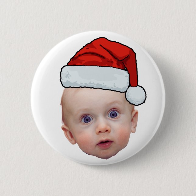 Funny Custom Face Photo Santa Head Christmas Button (Front)