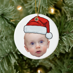 Funny Custom Face Photo Santa Head Christmas Ceramic Ornament