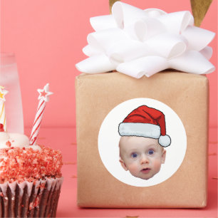 Funny Custom Face Photo Santa Head Christmas Classic Round Sticker
