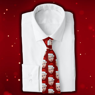 Funny Custom Face Photo Santa Head Christmas Red Neck Tie