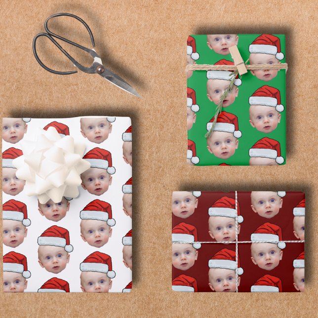 Funny Custom Face Photo Santa Head Christmas Wrapping Paper Sheets (Creator Uploaded)
