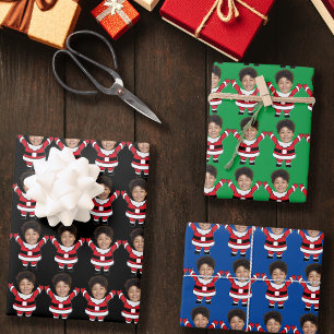 Funny Custom Face Photo Santa Head Personalized Wrapping Paper Sheets