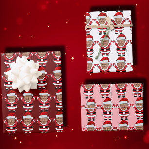 Funny Custom Face Photo Santa Head Trump Pink Wrapping Paper Sheets