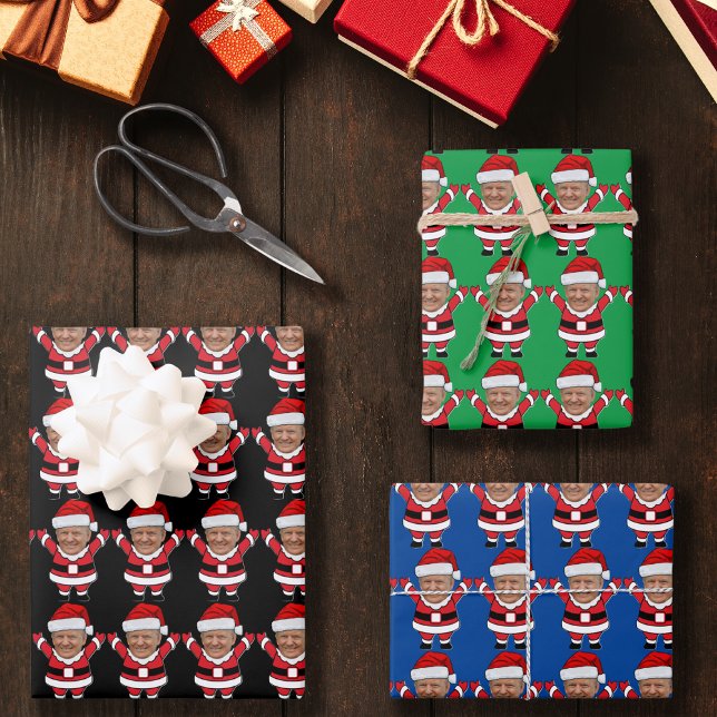 Funny Custom Face Photo Santa Head Trump Wrapping Paper Sheets (Creator Uploaded)