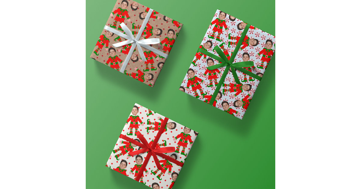 Funny Custom Face Photo Santa's Elves Christmas Wrapping Paper Sheets