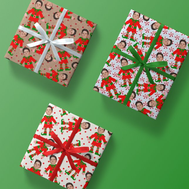 Funny Custom Face Photo Santa's Elves Christmas Wrapping Paper Sheets (Creator Uploaded)