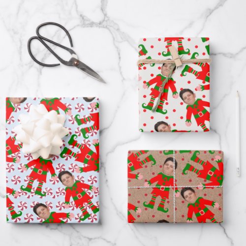 Funny Custom Face Photo Santas Elves Christmas Wrapping Paper Sheets