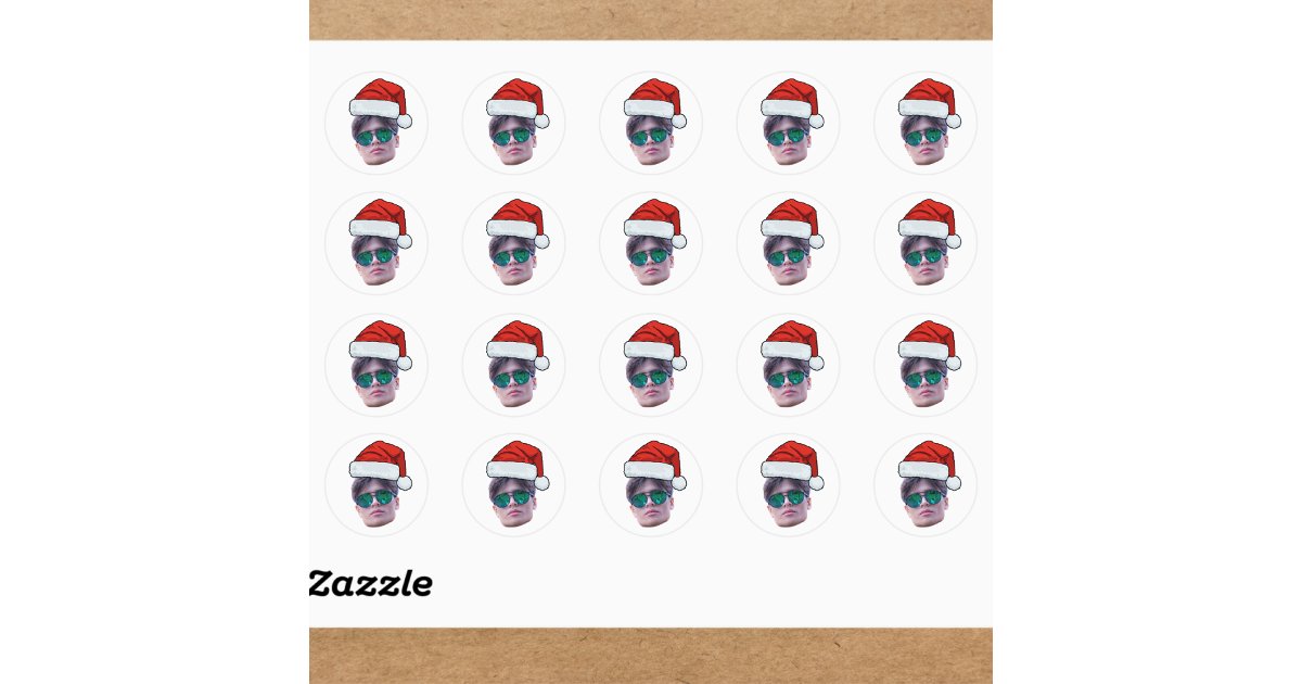Funny Custom Face Santa Hat Photo Christmas Classic Round Sticker | Zazzle