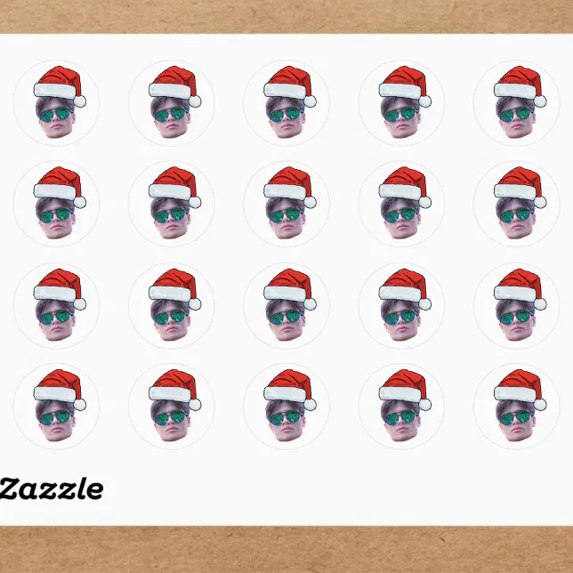 Funny Custom Face Santa Hat Photo Christmas Classic Round Sticker | Zazzle