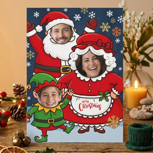 Funny Custom Face Santa Mrs Claus Elf Christmas Holiday Postcard