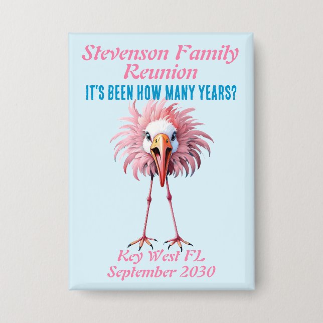Funny Custom Family Reunion Flamingo Button (Front)